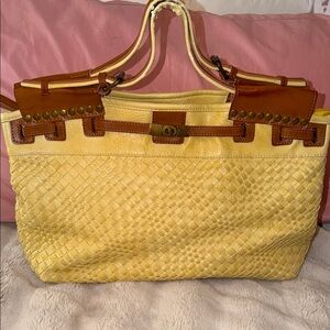 Yellow Woven Tote with Brown Trim - Women's Everyday Tote